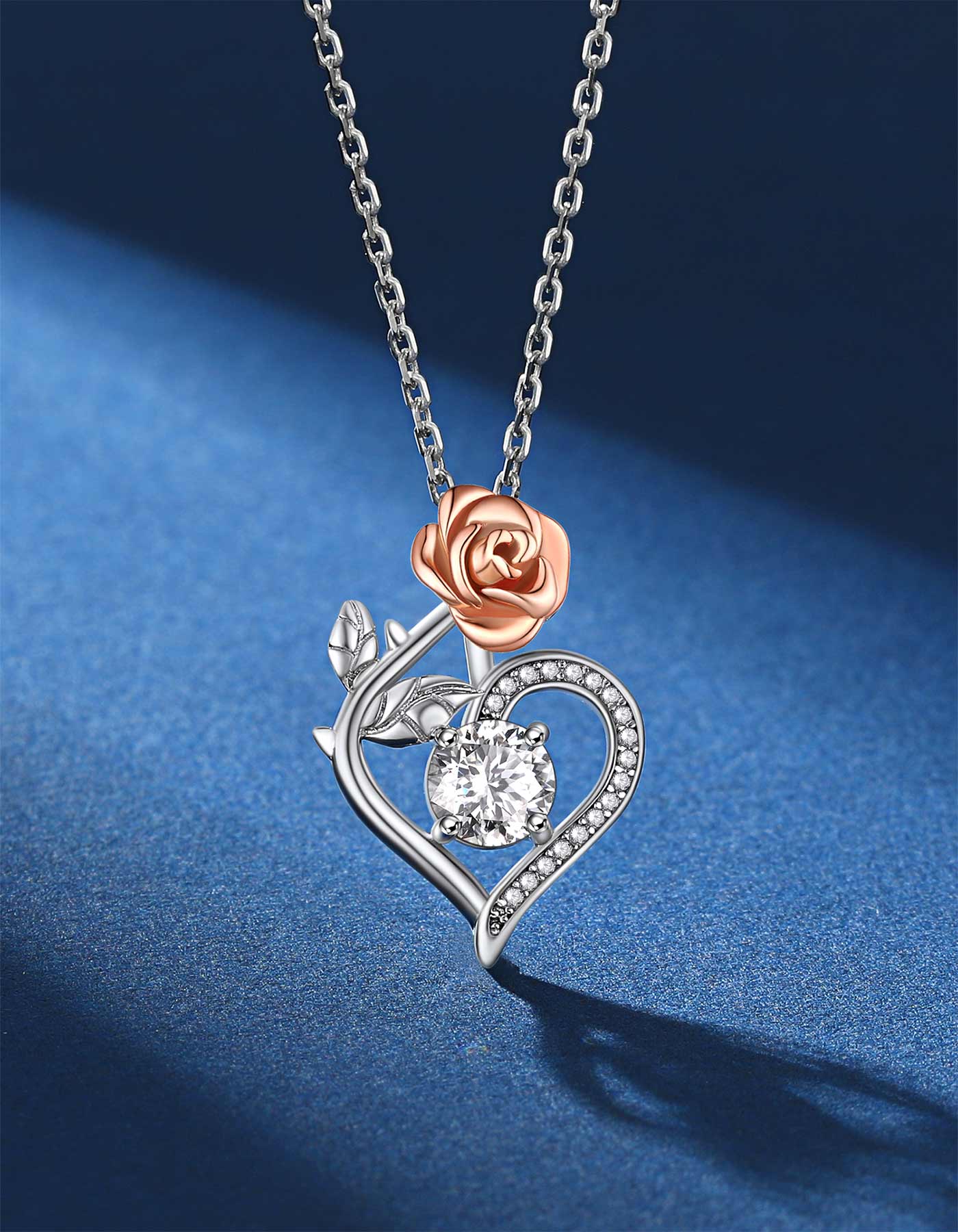 Ahabobo Heart Rose Moissanite Pendant Necklace for Women