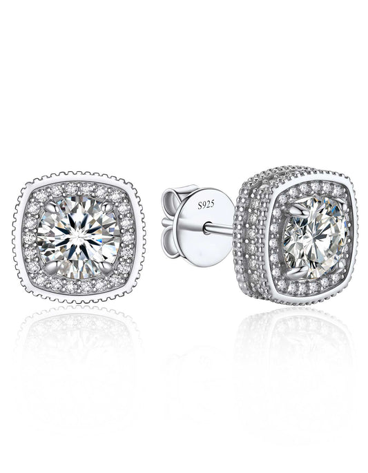 Ahabobo Cushion Cut Moissanite Earrings Halo Studs For Women