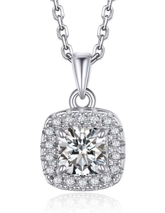 Ahabobo Cushion Cut Moissanite Pendant Necklace For Women