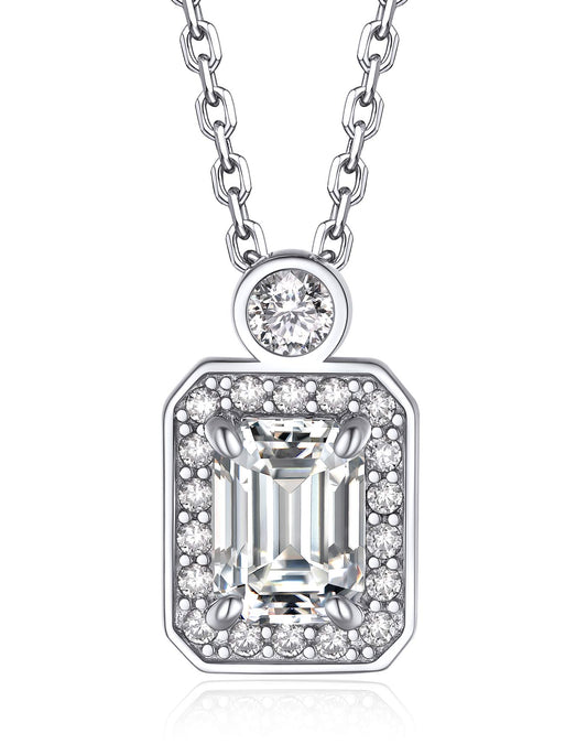 Ahabobo Halo Emerald Cut Moissanite Necklace For Women