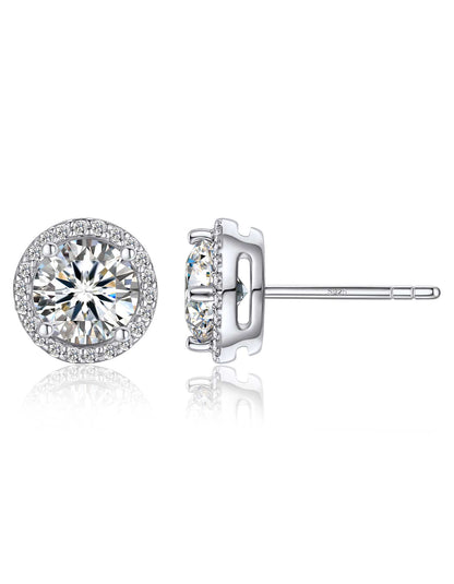 Ahabobo Sterling Silver Halo Moissanite Stud Earrings For Women