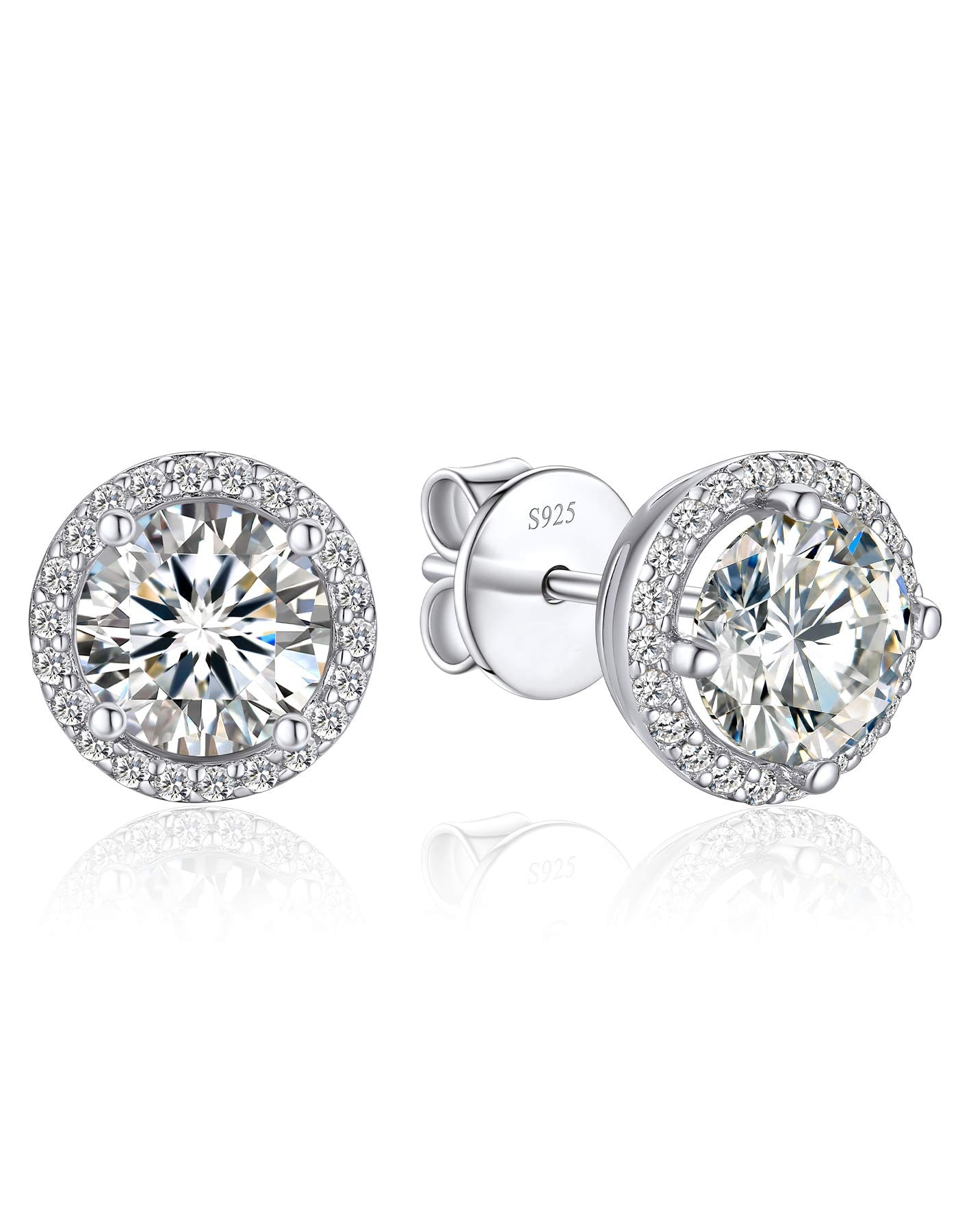 Ahabobo Sterling Silver Halo Moissanite Stud Earrings For Women