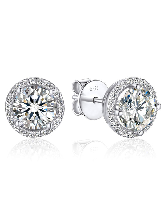 Ahabobo Sterling Silver Halo Moissanite Stud Earrings For Women