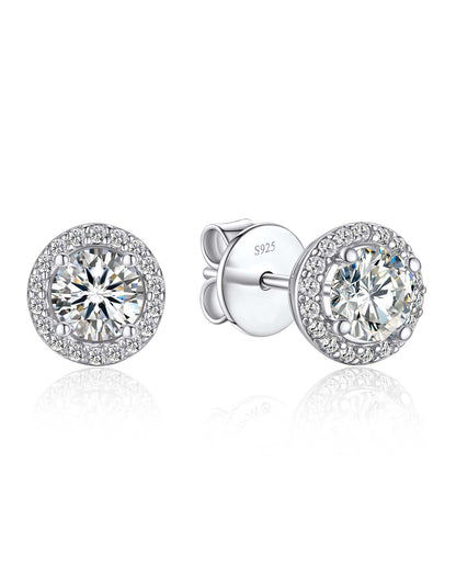 Ahabobo Sterling Silver Halo Moissanite Stud Earrings For Women