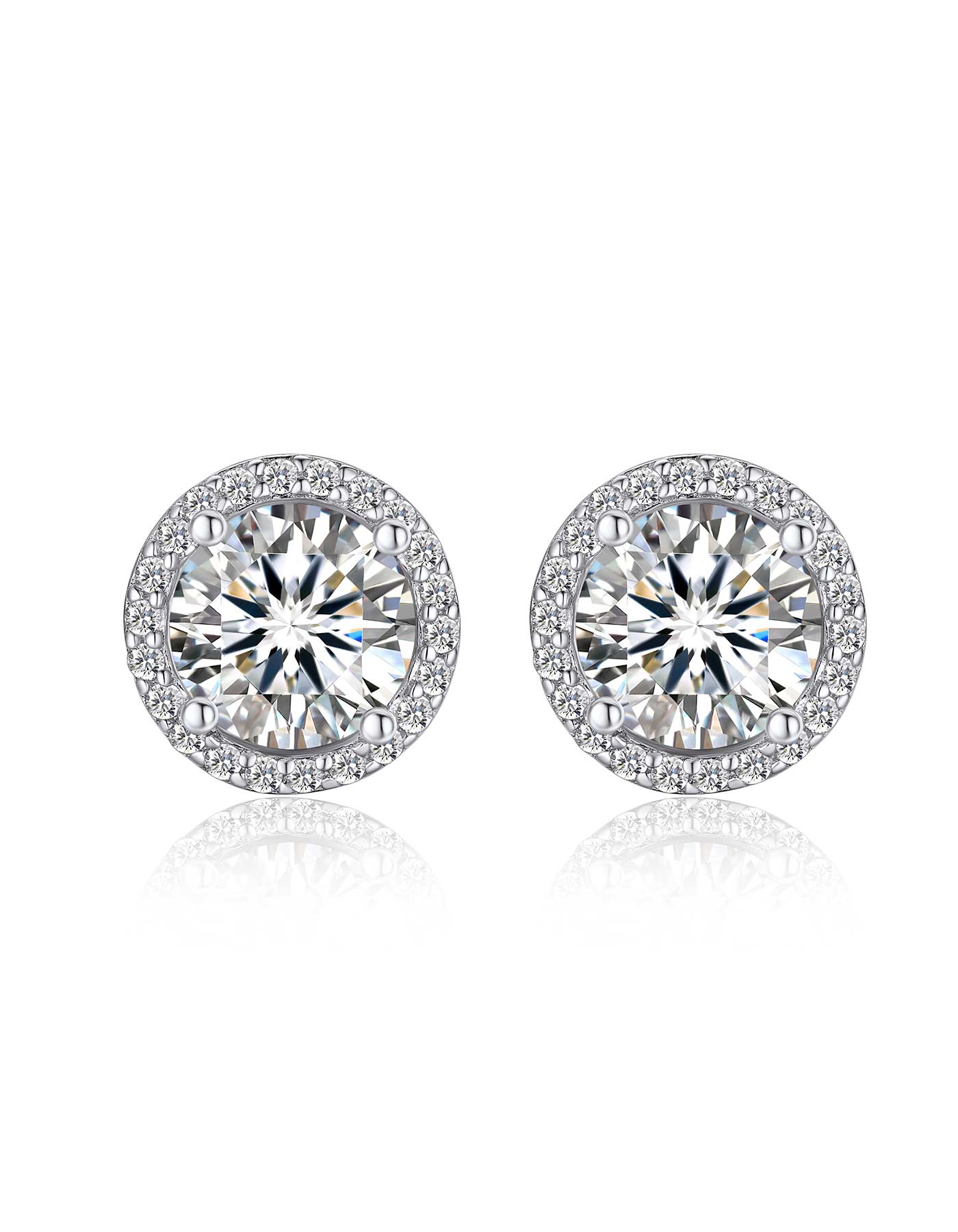 Ahabobo Sterling Silver Halo Moissanite Stud Earrings For Women