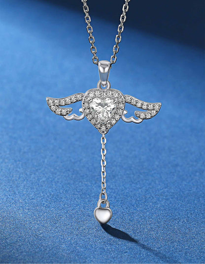 Angel Wing Heart Moissanite Pendant Necklace