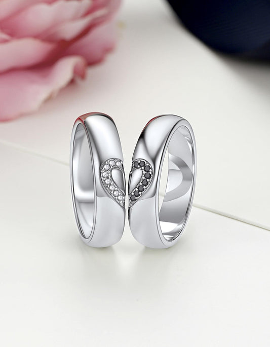 Moissanite His Her Heart Wedding Band Rings For Couples