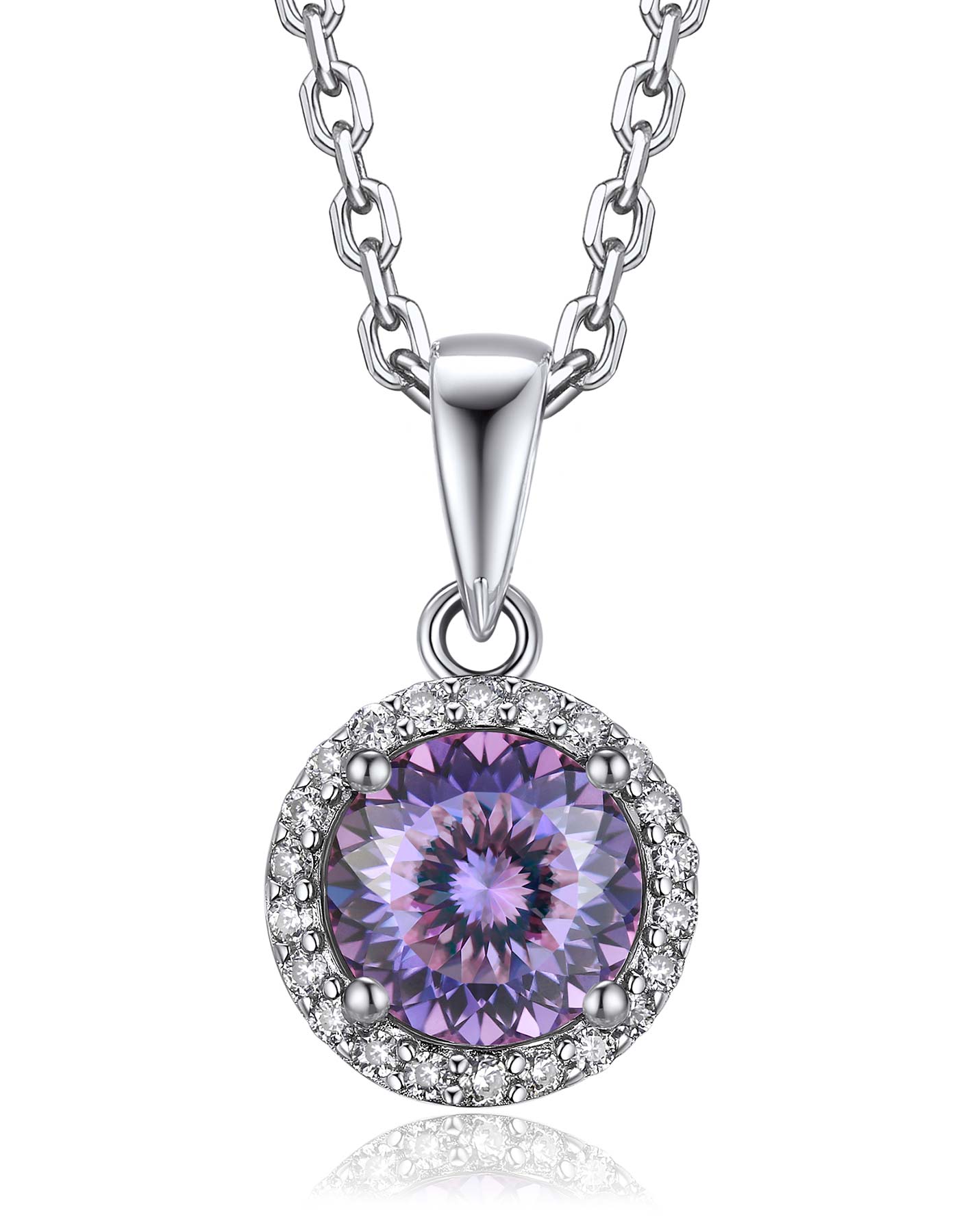 Ahabobo Birthstone Moissanite Halo Necklace for Women