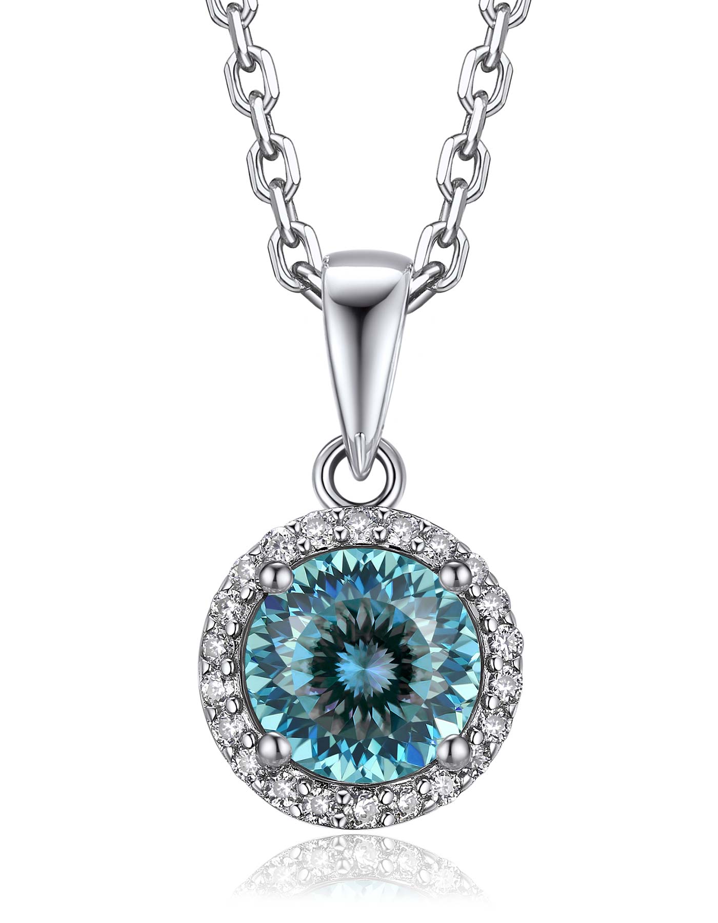 Ahabobo Birthstone Moissanite Halo Necklace for Women