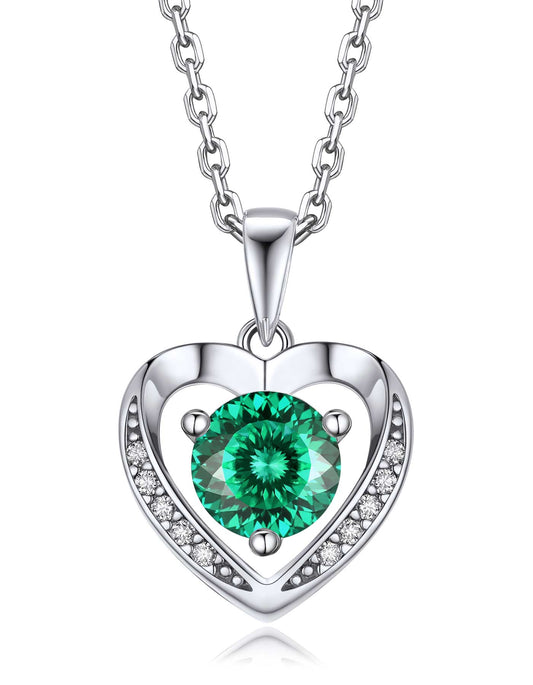 Ahabobo Heart Moissanite Birthstone Necklace in Silver