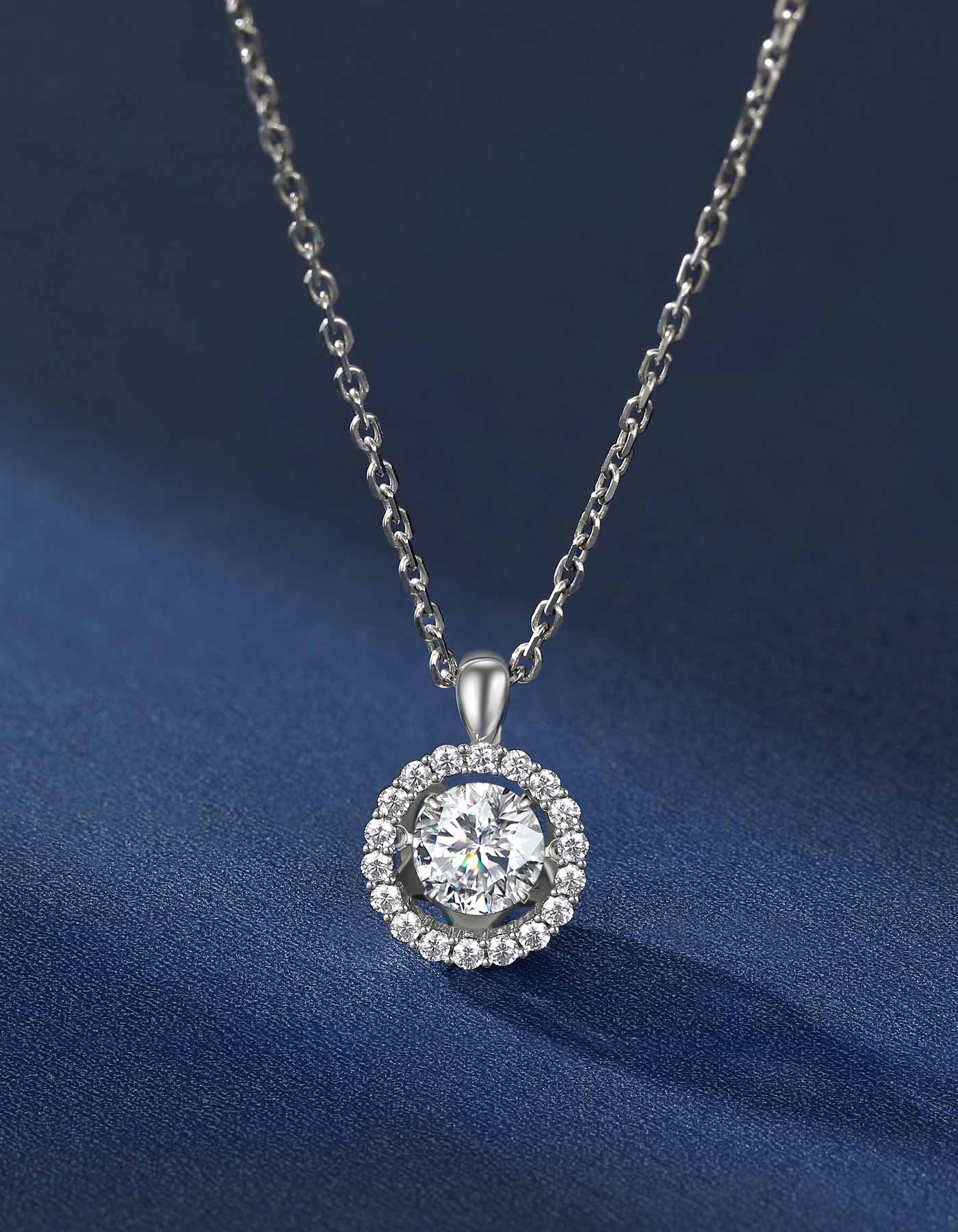 Ahabobo Moissanite Halo Pendant Dancing Necklace