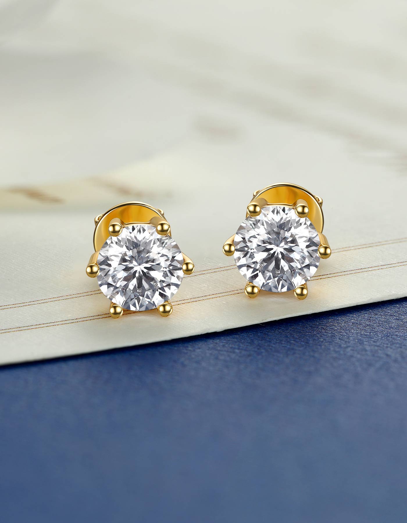 Ahabobo Sterling Silver Moissanite Diamond Earrings Gold Plated