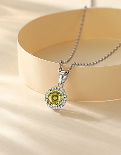 Ahabobo Birthstone Moissanite Halo Necklace for Women