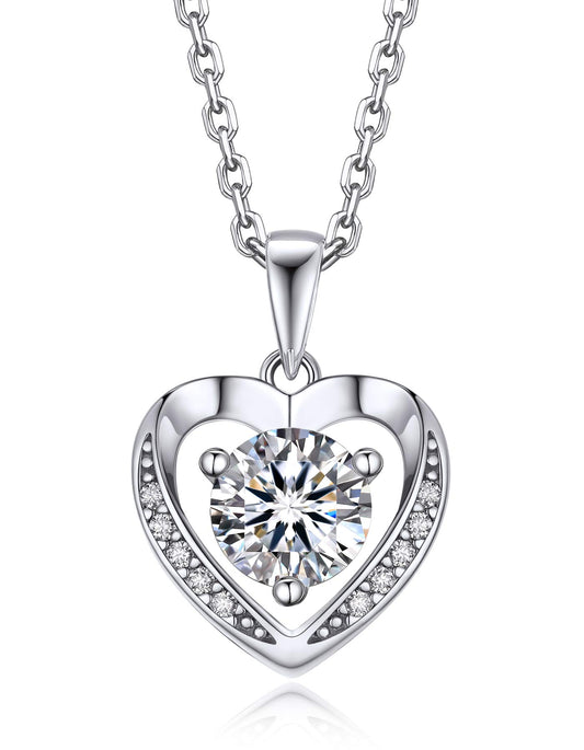 Ahabobo Sterling Silver Moissanite Heart Necklace For Women