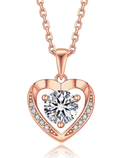 Ahabobo Sterling Silver Moissanite Heart Necklace For Women