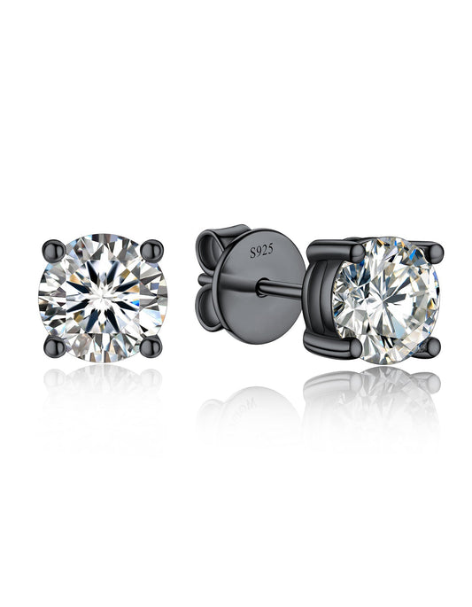 Sterling Silver Moissante Black Stud Earrings For Women Men