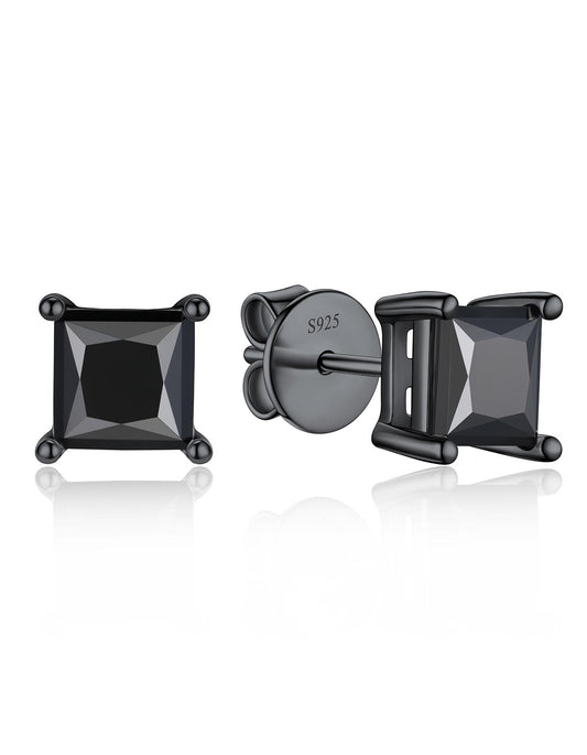 Ahabobo Princess Cut Black Moissanite Stud Earrings For Women Men