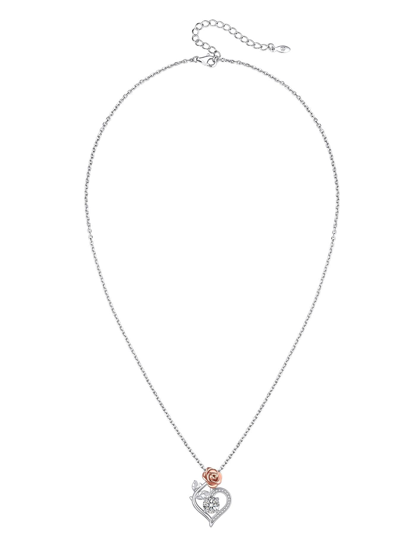 Ahabobo Heart Rose Moissanite Pendant Necklace for Women