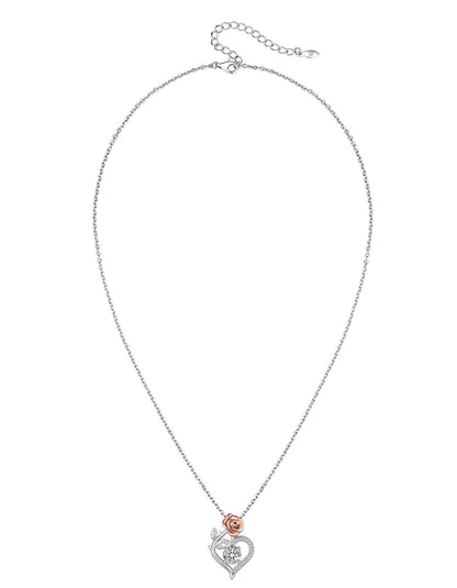 Ahabobo Heart Rose Moissanite Pendant Necklace for Women