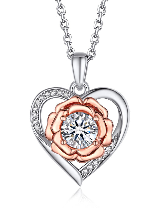 Ahabobo Heart in Rose Necklace With Moissanite for Women Mother