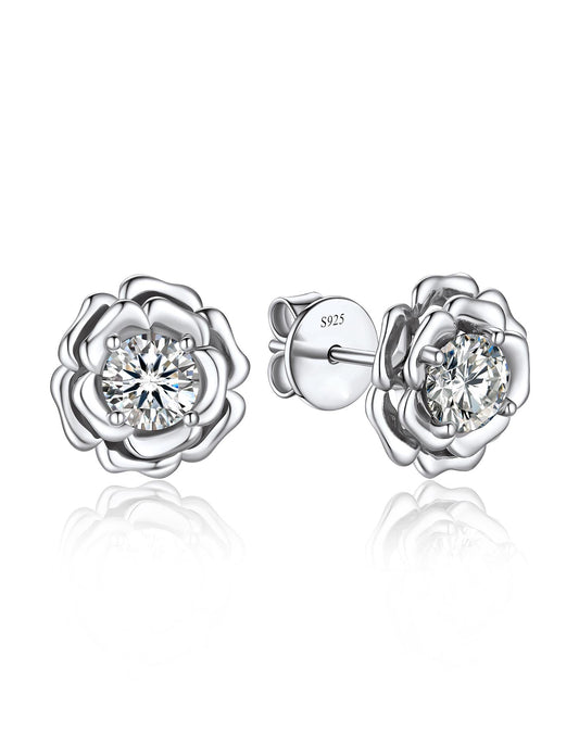 Ahabobo Rose Moissanite Stud Earrings For Women