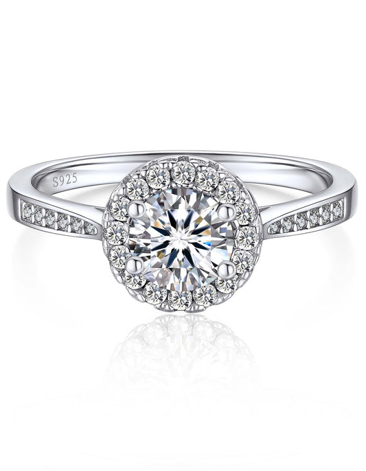 Ahabobo Silver Moissanite Halo Ring For Engagement Wedding for Women