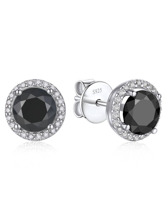 Ahabobo Black Halo Moissanite Stud Earrings for Women