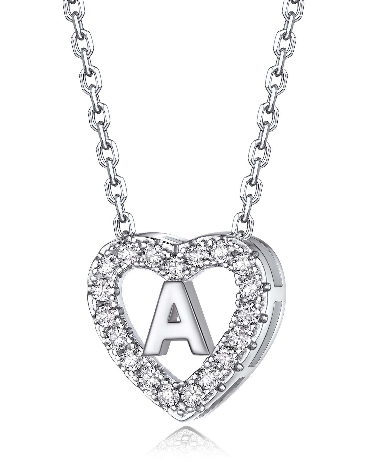 Heart Initial Necklace with Moissantie For Women in Silver