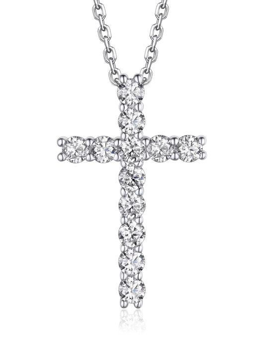 Ahabobo Silver Moissanite Diamond Cross Pendant Necklace