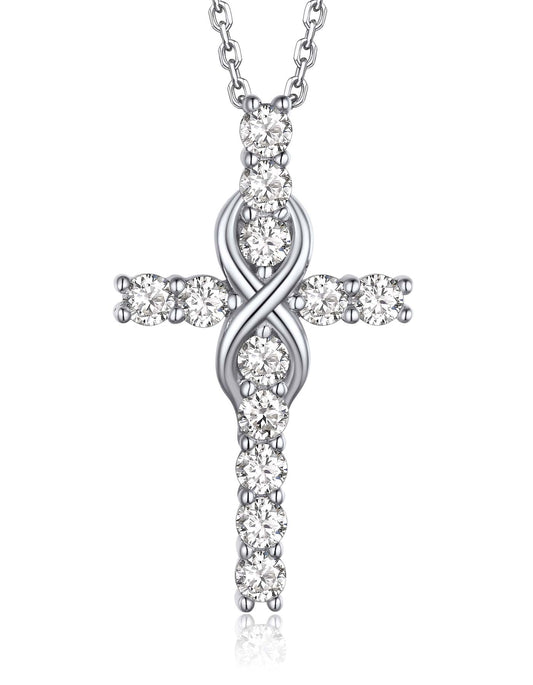 Ahabobo Sterling Silver Infinity Moissanite Cross Pendant Necklace