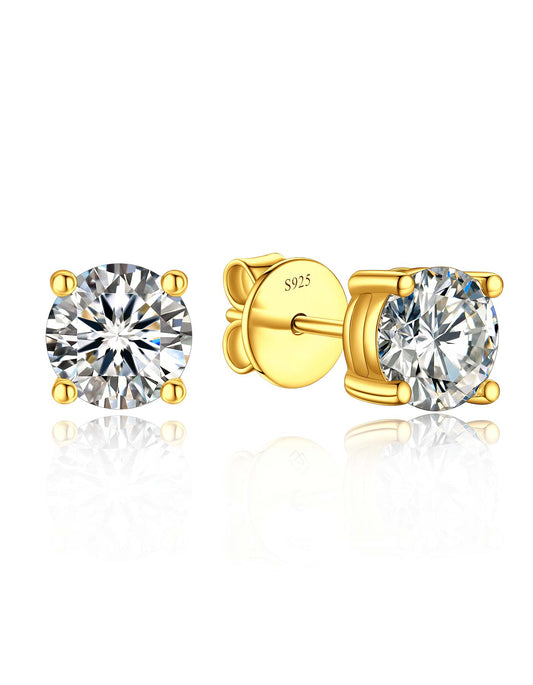 Ahabobo Sterling Silver Moissanite Stud Earrings Gold Plated