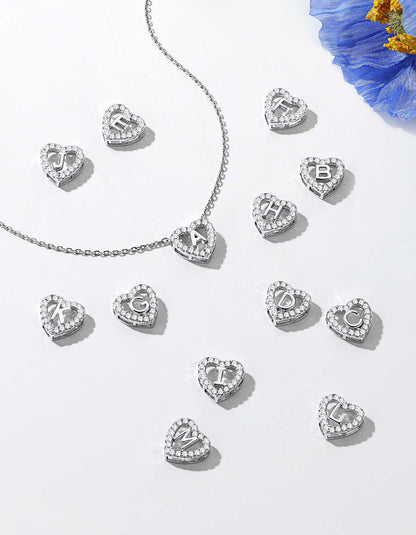 Heart Initial Necklace with Moissantie For Women in Silver