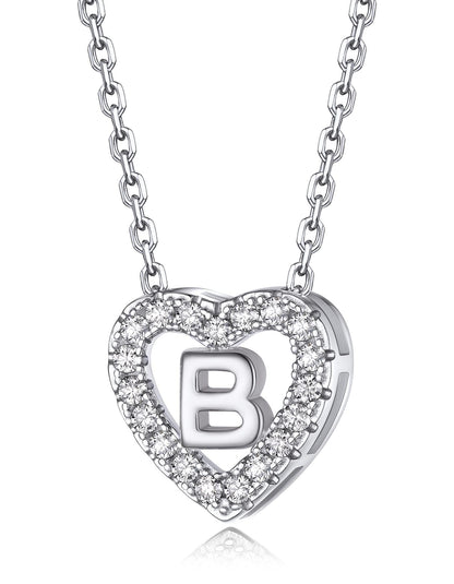 Heart Initial Necklace with Moissantie For Women in Silver