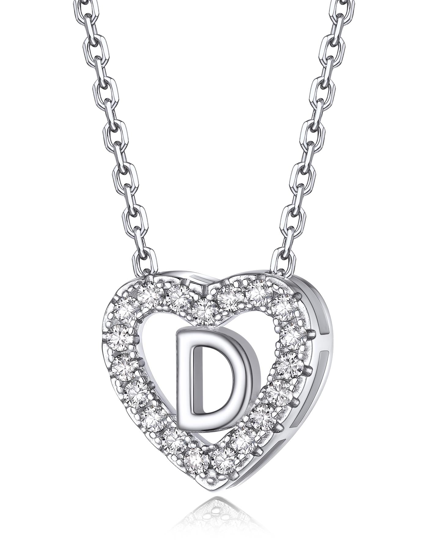 Heart Initial Necklace with Moissantie For Women in Silver