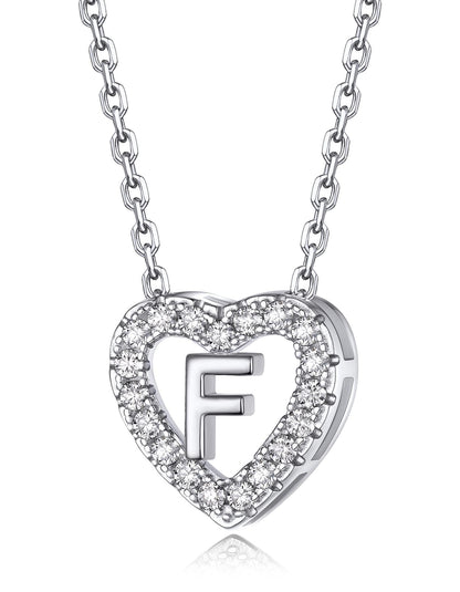 Heart Initial Necklace with Moissantie For Women in Silver