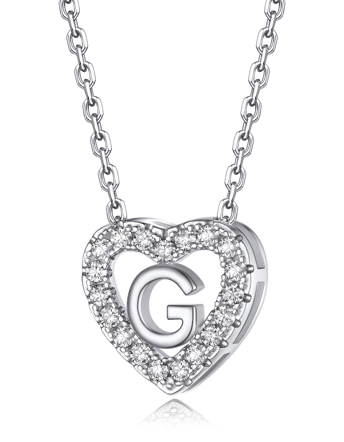 Heart Initial Necklace with Moissantie For Women in Silver