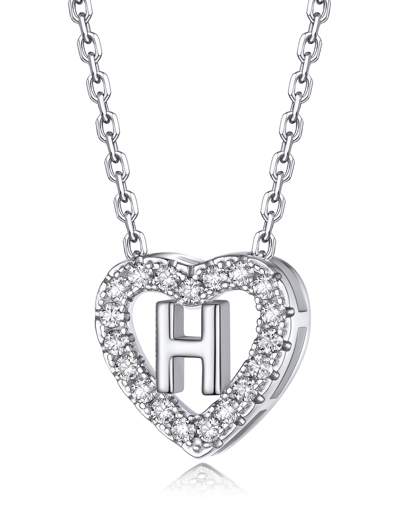 Heart Initial Necklace with Moissantie For Women in Silver