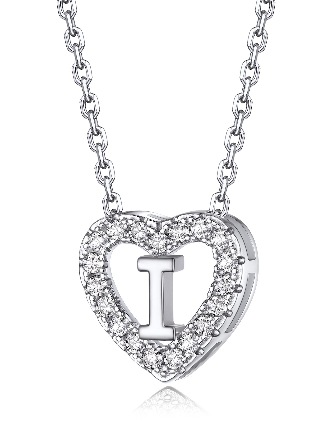 Heart Initial Necklace with Moissantie For Women in Silver