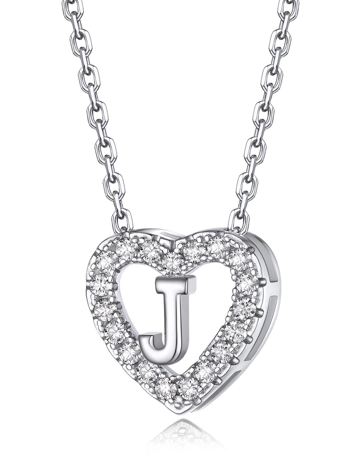 Heart Initial Necklace with Moissantie For Women in Silver