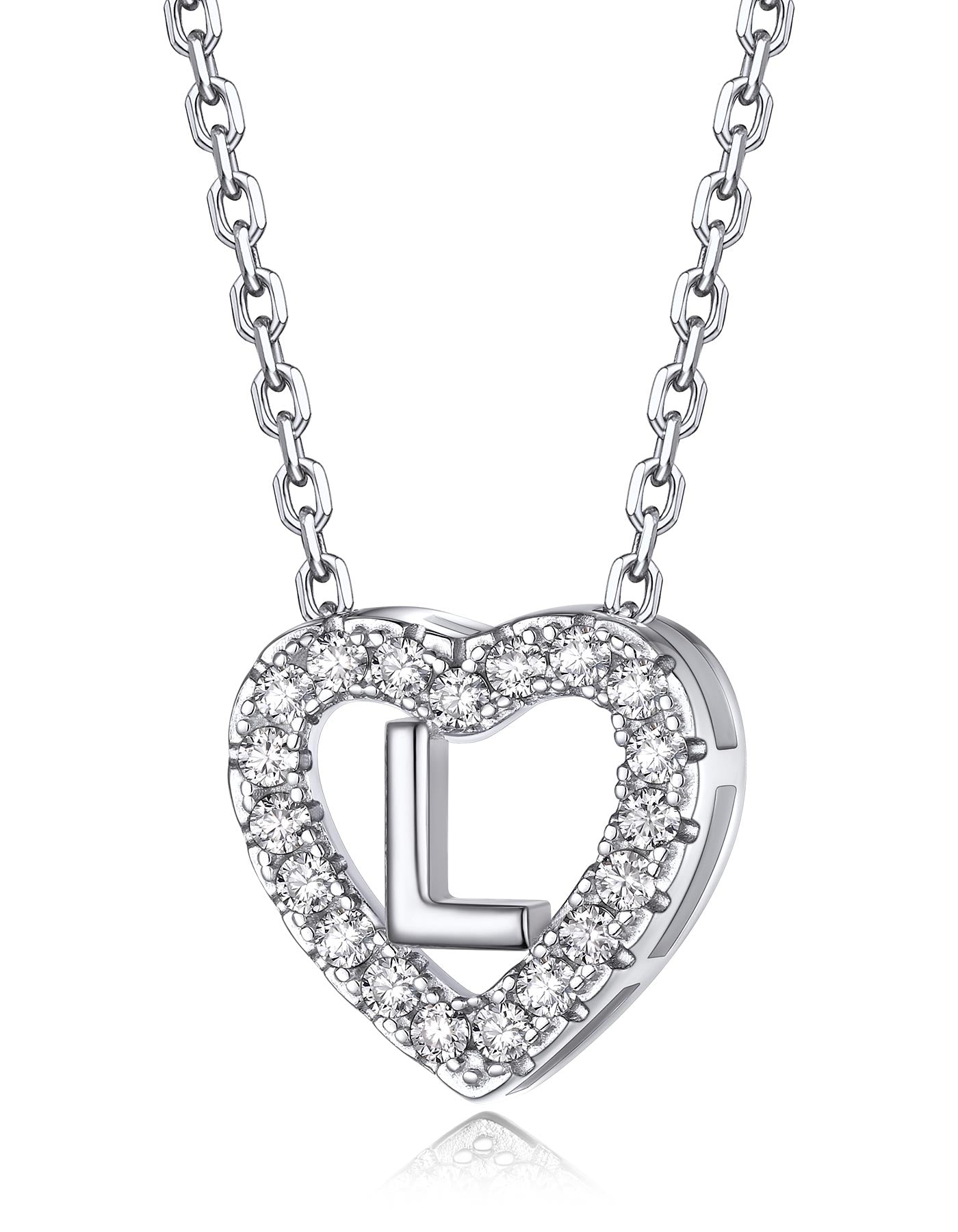 Heart Initial Necklace with Moissantie For Women in Silver