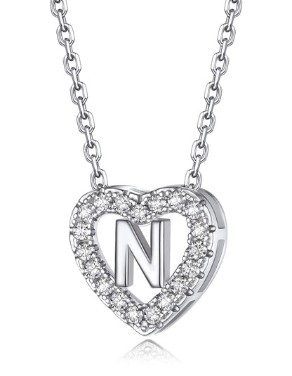 Heart Initial Necklace with Moissantie For Women in Silver