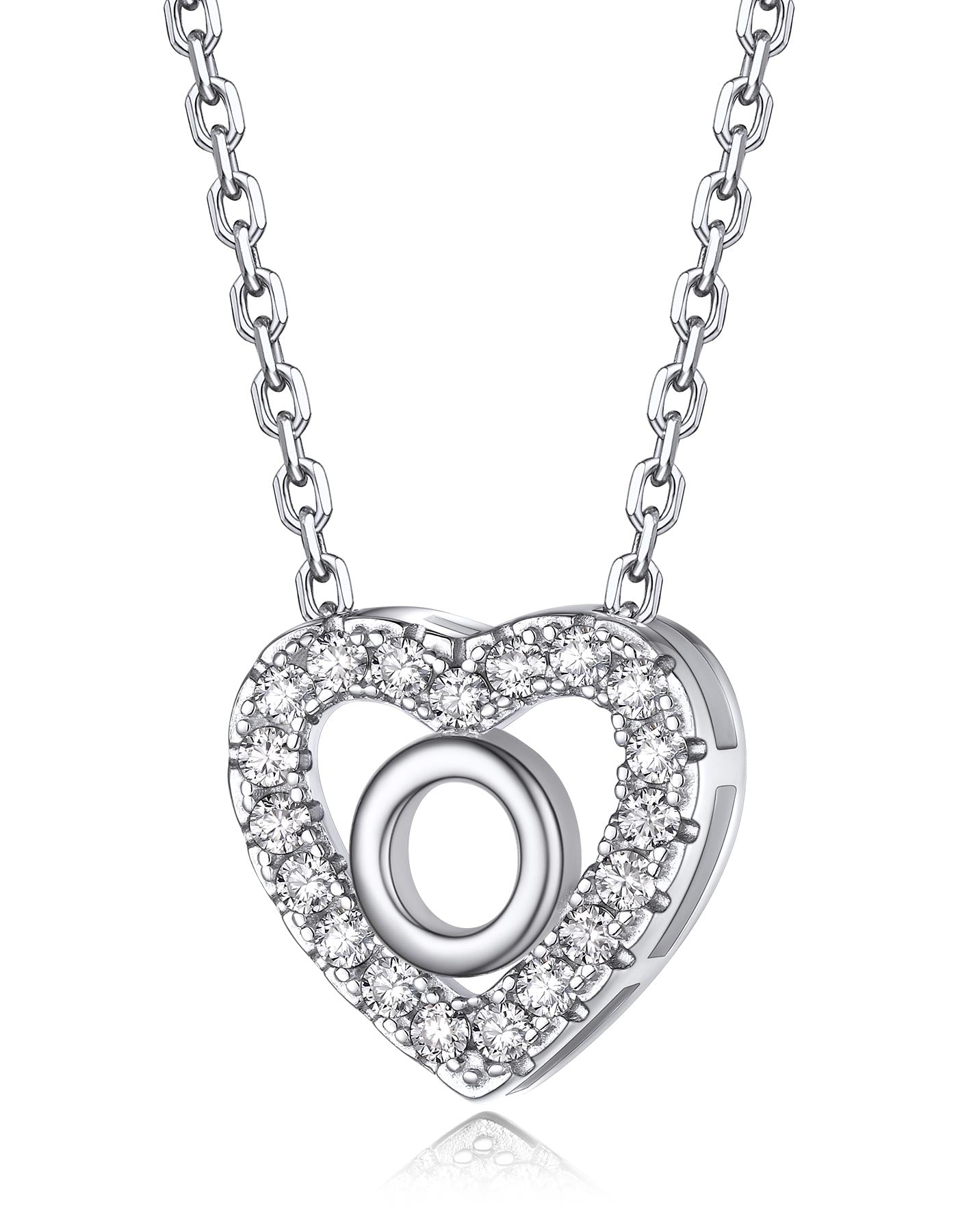 Heart Initial Necklace with Moissantie For Women in Silver