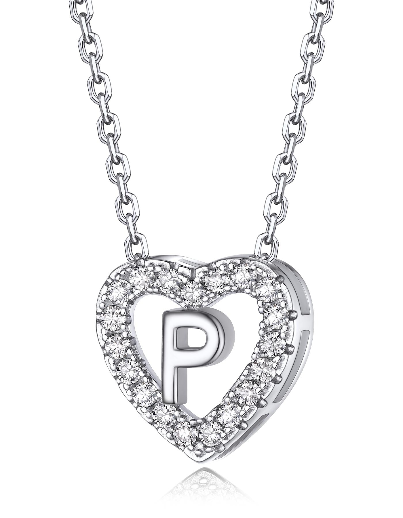 Heart Initial Necklace with Moissantie For Women in Silver