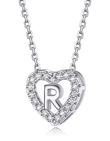 Heart Initial Necklace with Moissantie For Women in Silver