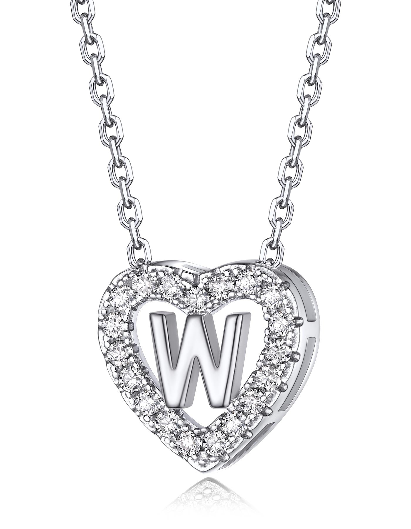 Heart Initial Necklace with Moissantie For Women in Silver