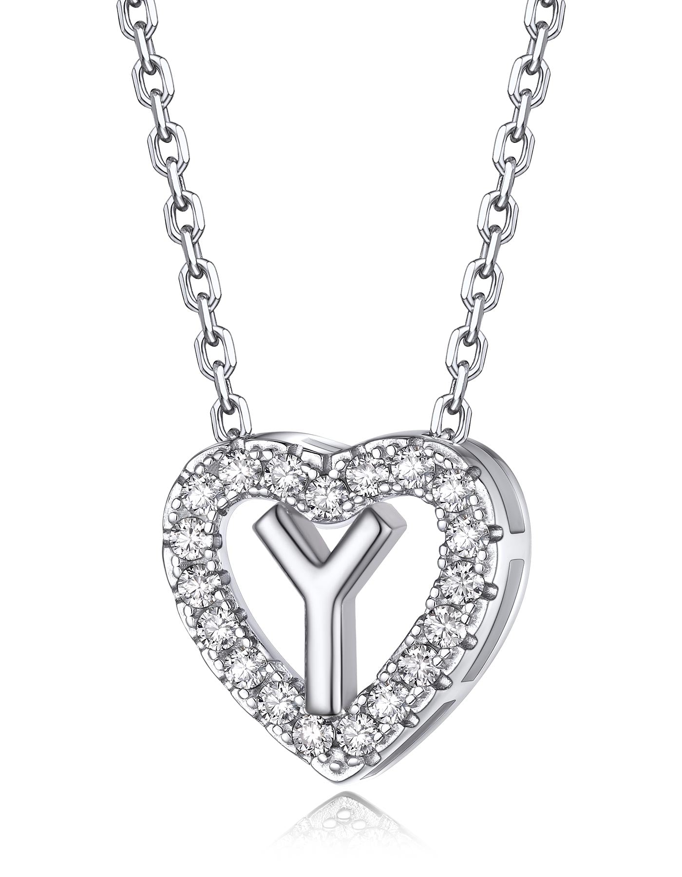 Heart Initial Necklace with Moissantie For Women in Silver